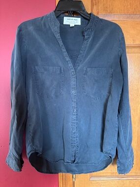 cloth & stone Washed Navy Collarless Shirt